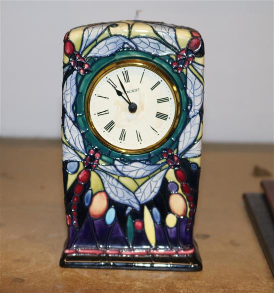 Moorcroft mantel clock, Dragonflies pattern (clock a.f)